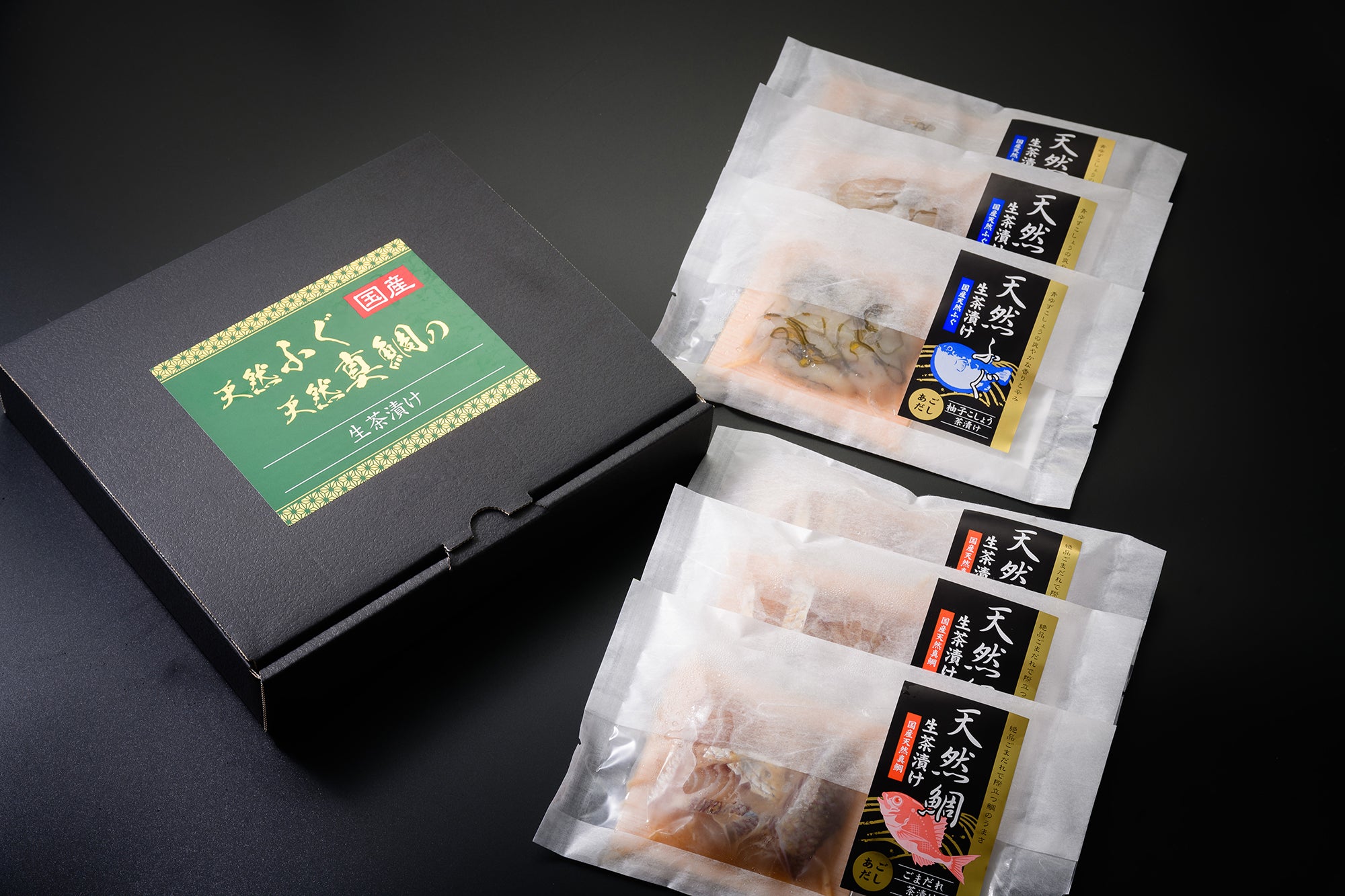 天然ふぐ＆鯛　–　by　生茶漬けセット（ふぐ3P+鯛3P）　お祝いに美しいお刺身アートを～IWAUO～　吉田水産